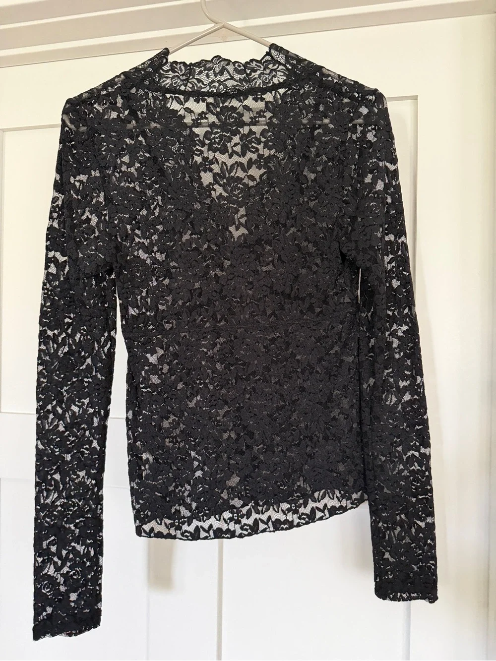 Free People Black Sheer Lace V-Neck Long Sleeve Top